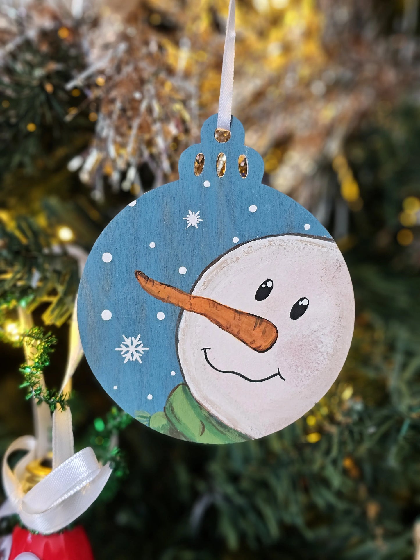 Two Piece Reindeer and Snowman Handpainted Wooden Christmas Ornament Set