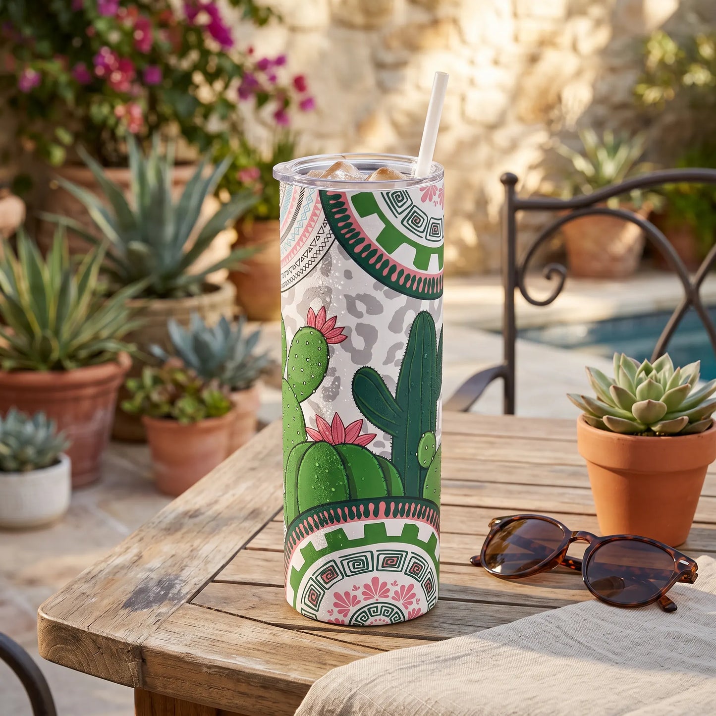 Southwestern Cactus & Aztec Mandala 20oz Skinny Tumbler