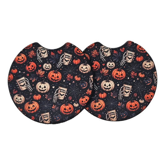 Spooky Season Pumpkin 2-Pack Neoprene Car Coaster Set