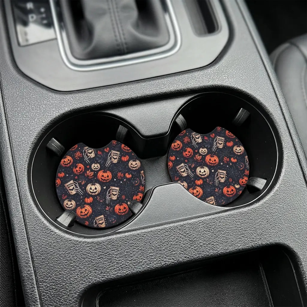 Spooky Season Pumpkin 2-Pack Neoprene Car Coaster Set