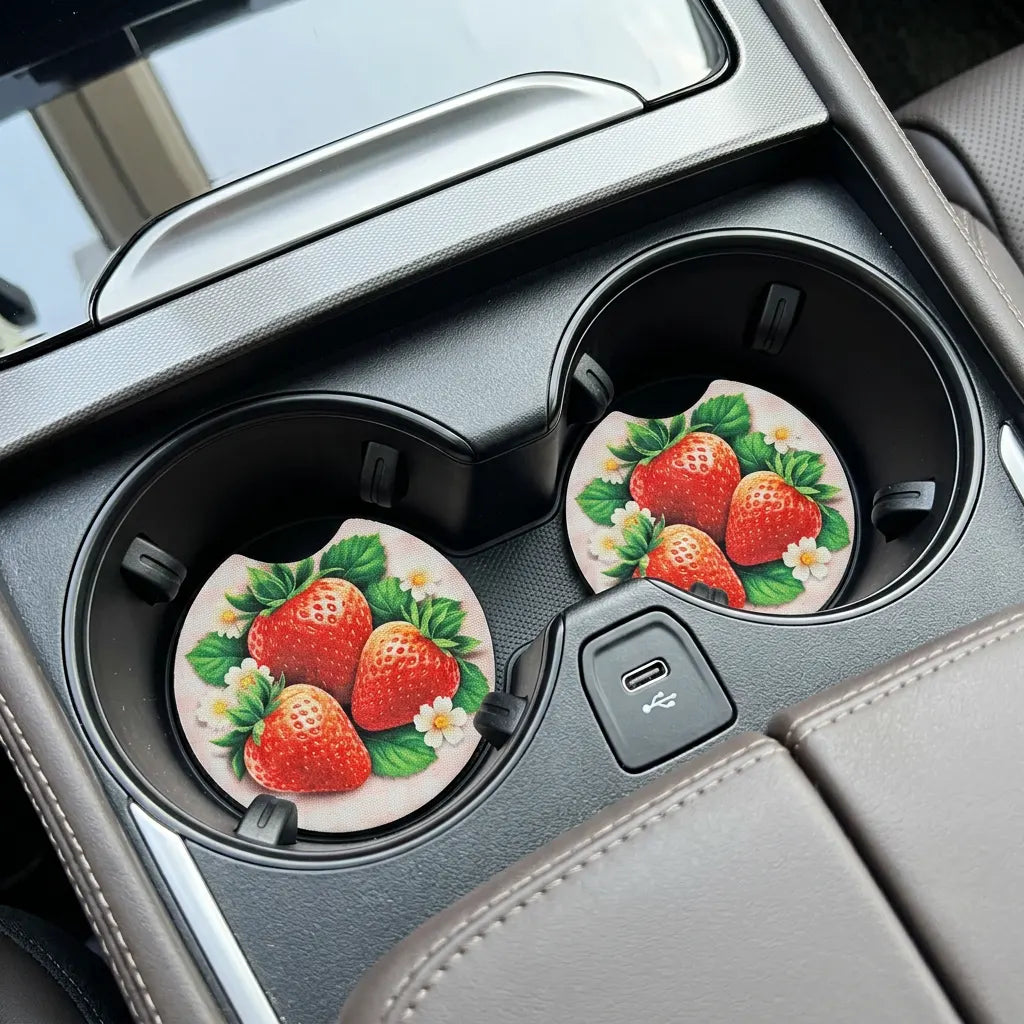 Strawberries 2 Pack Neoprene Car Coaster Set
