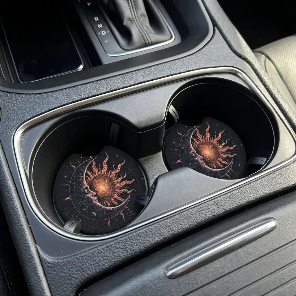 Celestial Sun & Moon 2 Pack Neoprene Car Coaster Set