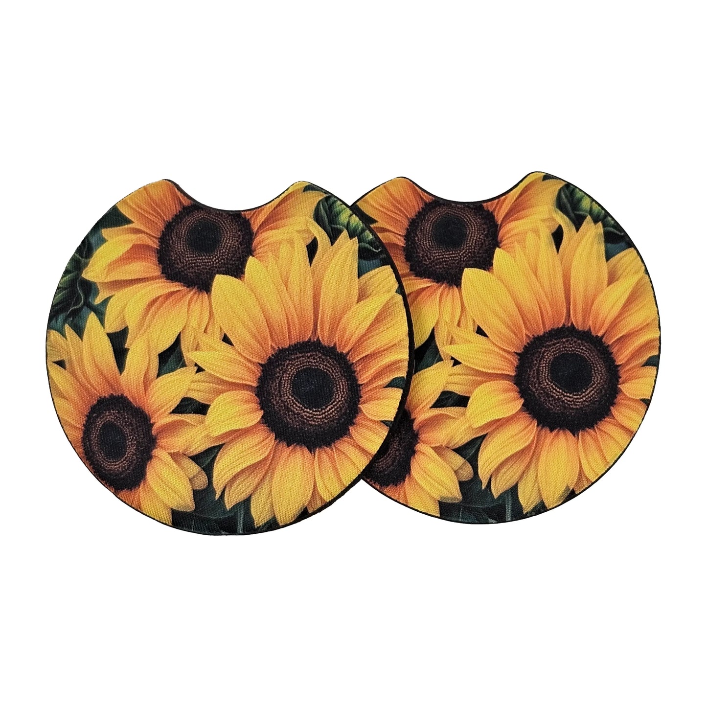 Vibrant Sunflower 2 Pack Neoprene Car Coaster Set
