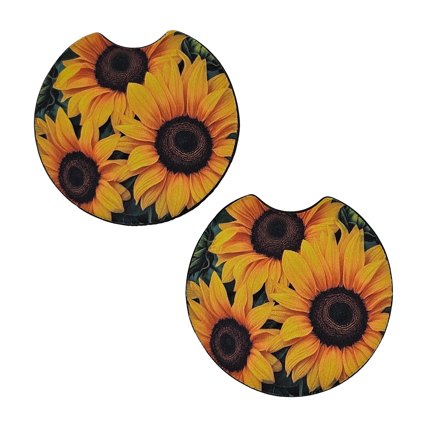 Vibrant Sunflower 2 Pack Neoprene Car Coaster Set