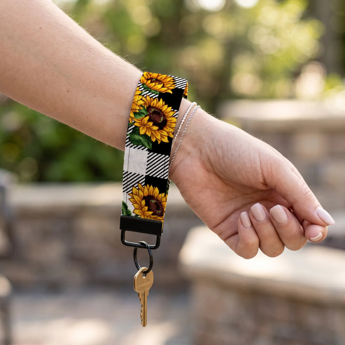 Sunflower Buffalo Plaid Keychain Wristlet