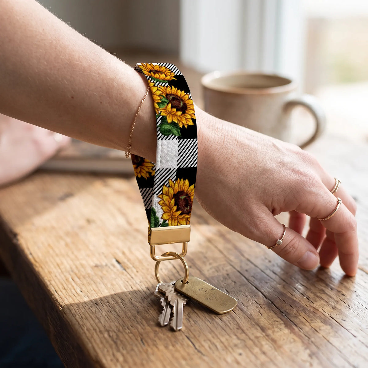 Sunflower Buffalo Plaid Keychain Wristlet