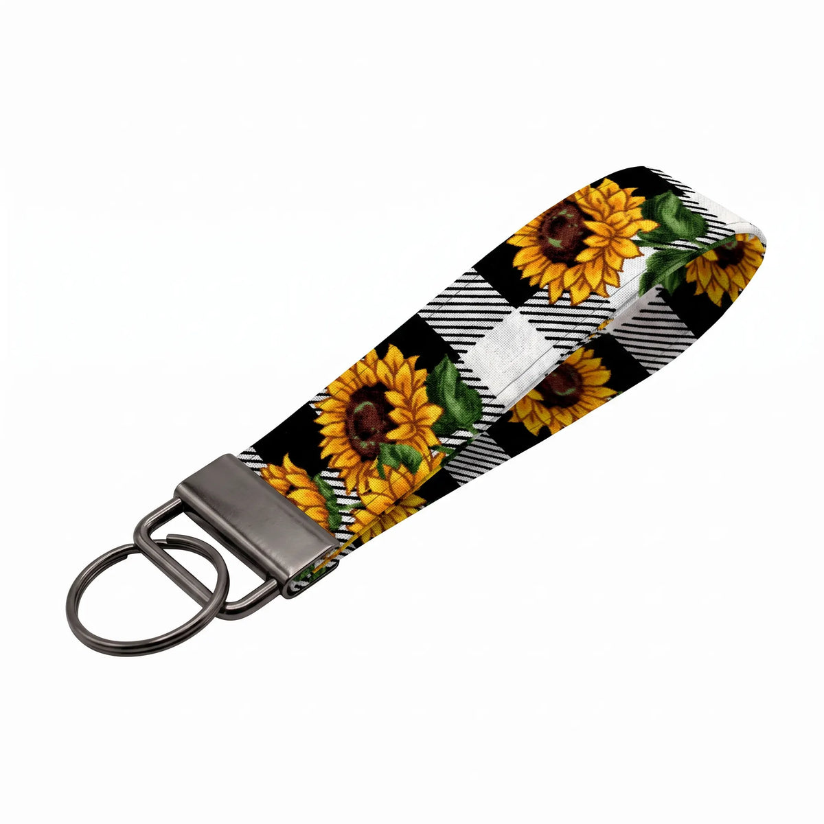 Sunflower Buffalo Plaid Keychain Wristlet
