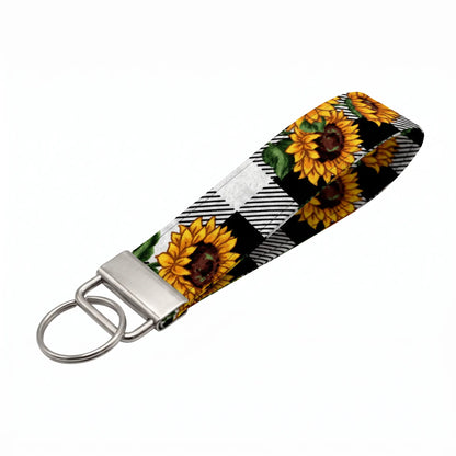 Sunflower Buffalo Plaid Keychain Wristlet