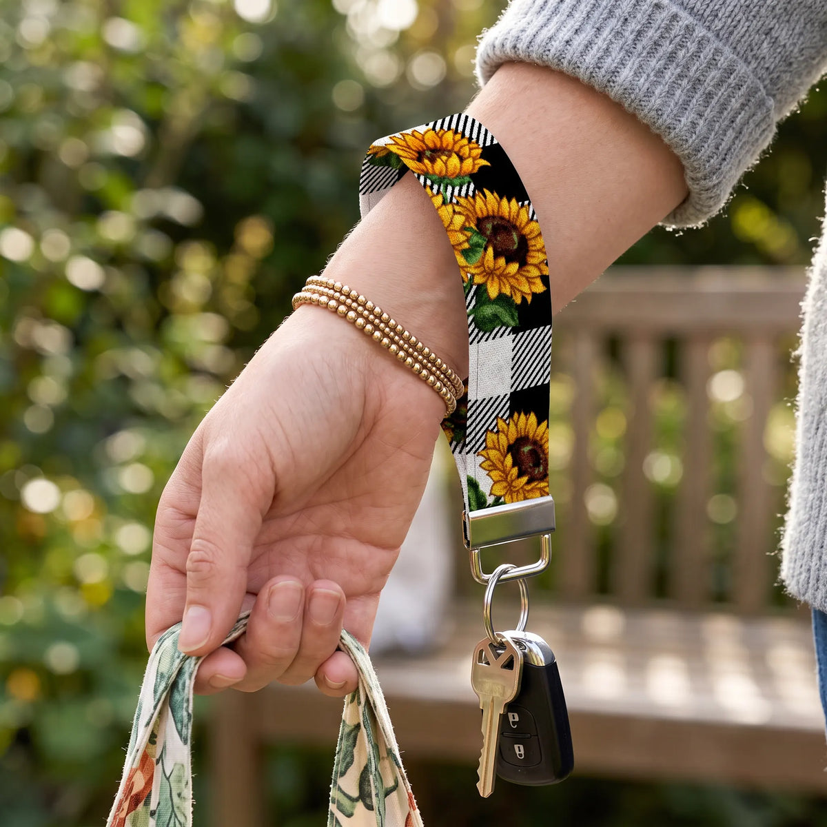 Sunflower Buffalo Plaid Keychain Wristlet