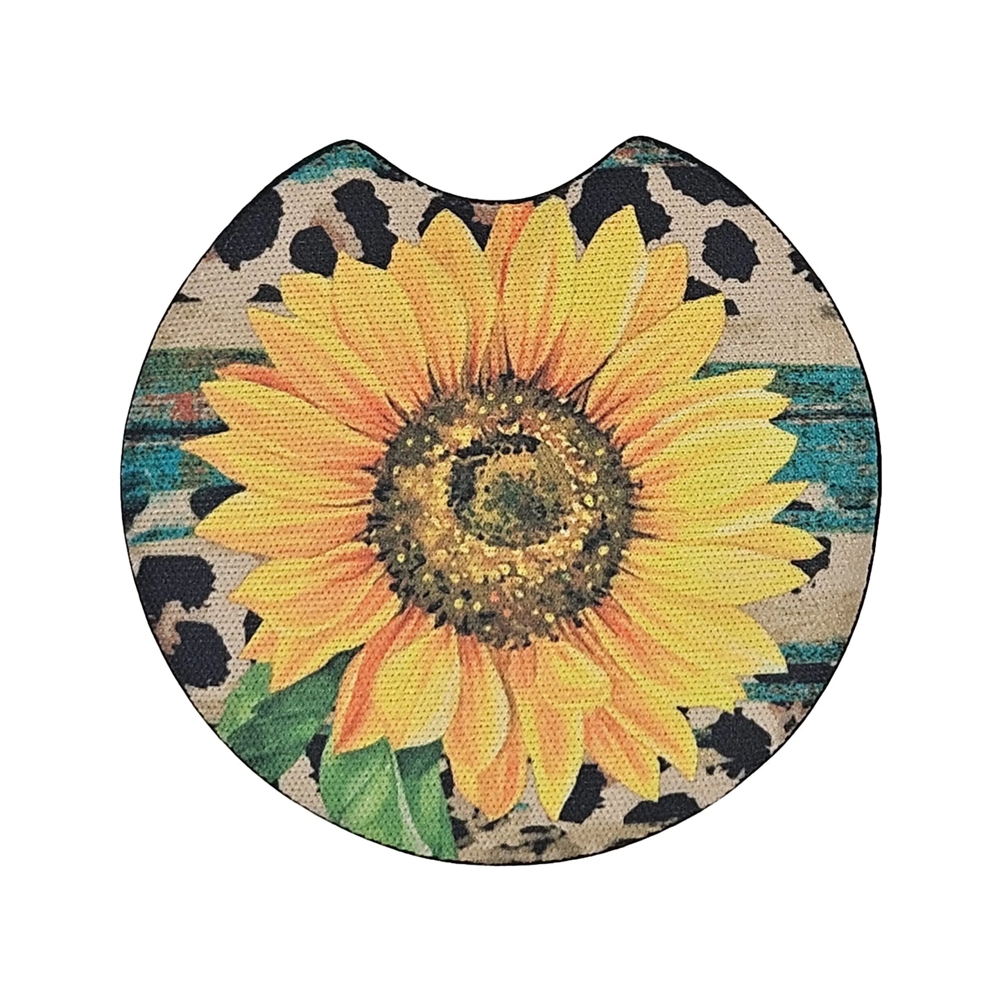 Sunflower Leopard Print 2 Pack Neoprene Car Coaster Set