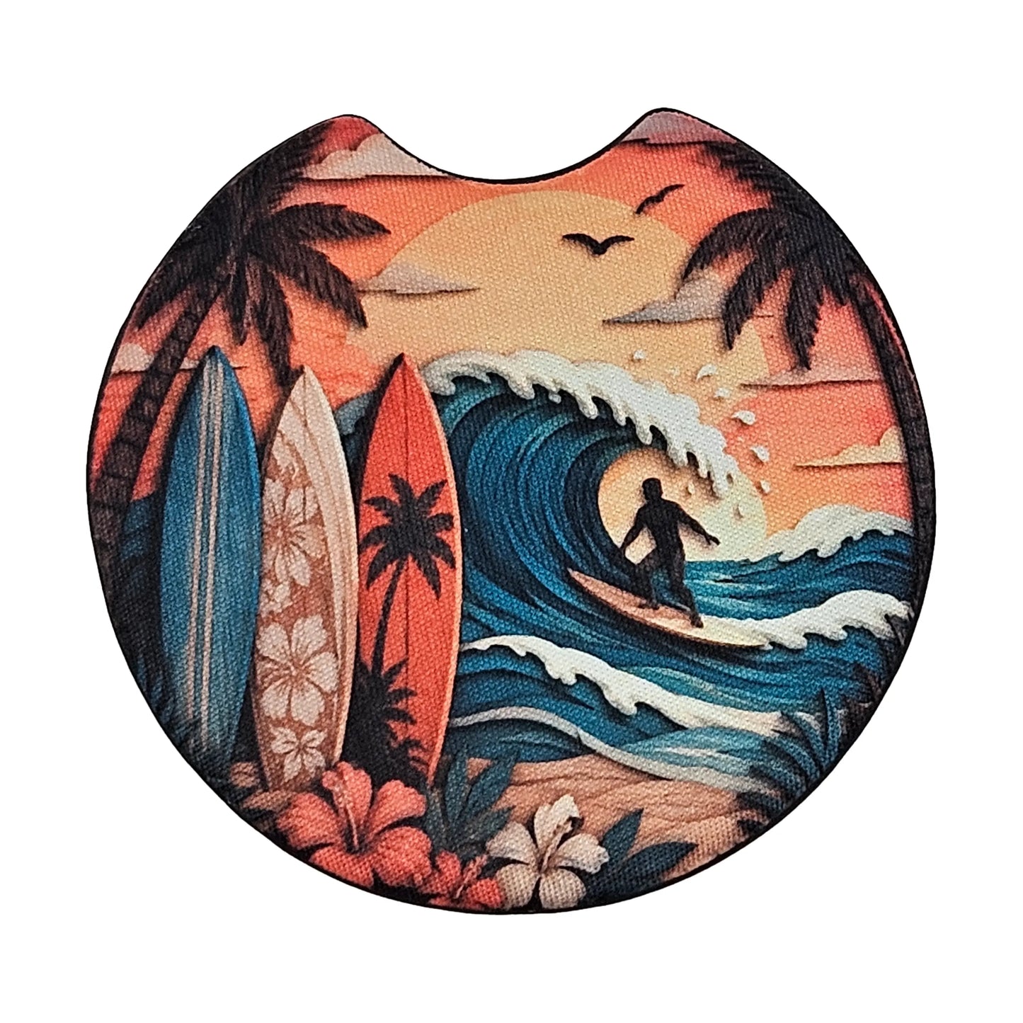 Surfboards & Palm Trees 2-Pack Neoprene Car Coaster Set