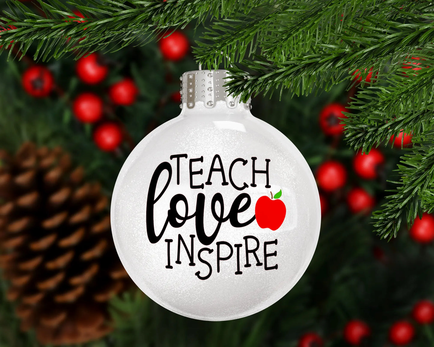 Teach Love Inspire Apple Glass Ball Christmas Ornament