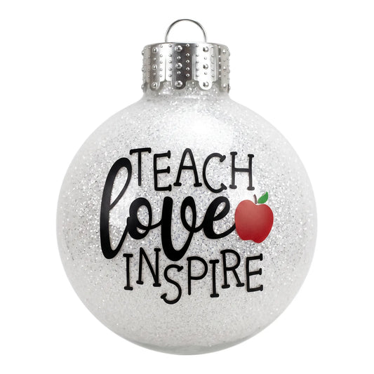 Handcrafted Teach Love Inspire Apple White Glitter Teacher Ornament