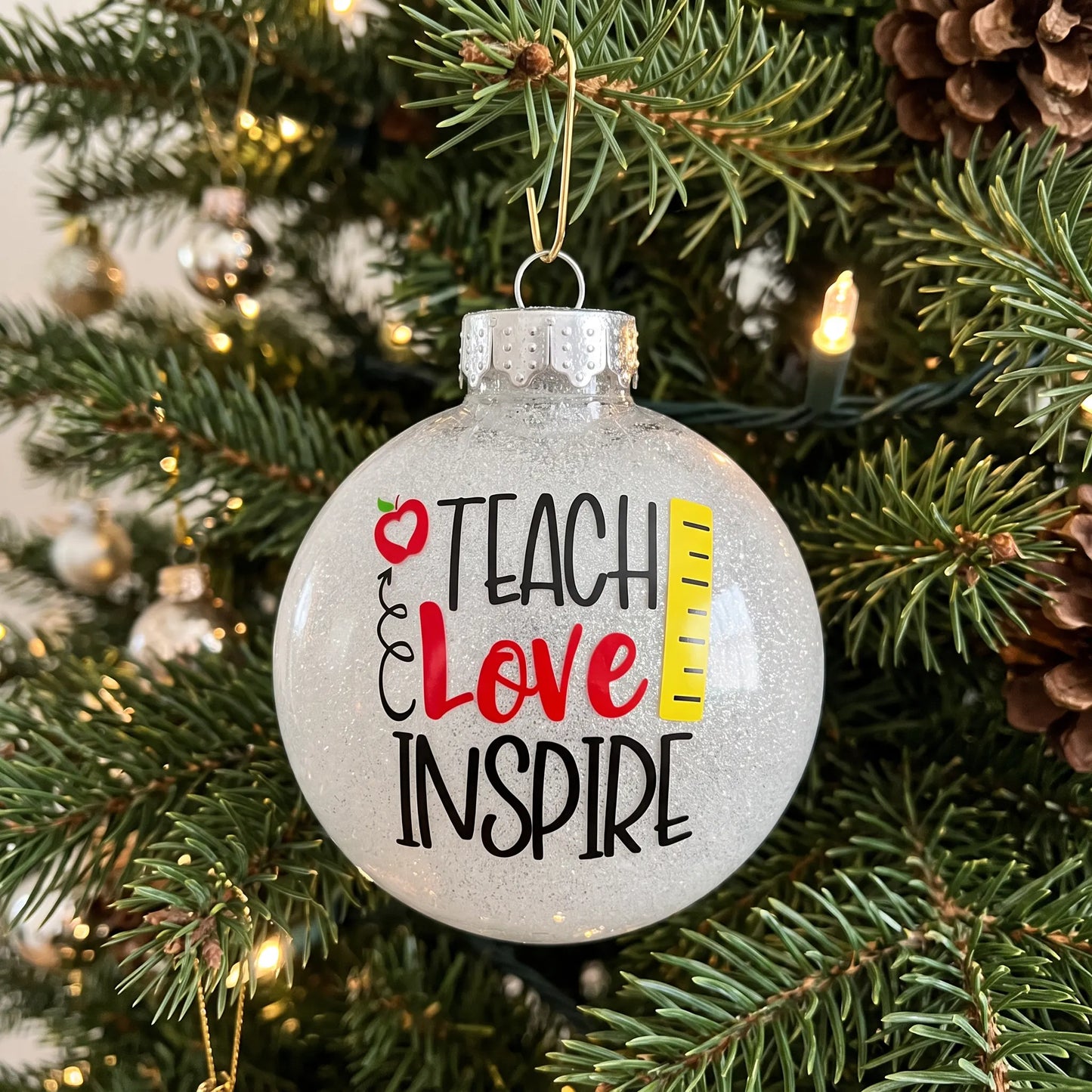 Teach Love Inspire Teacher Ruler Christmas Ornament