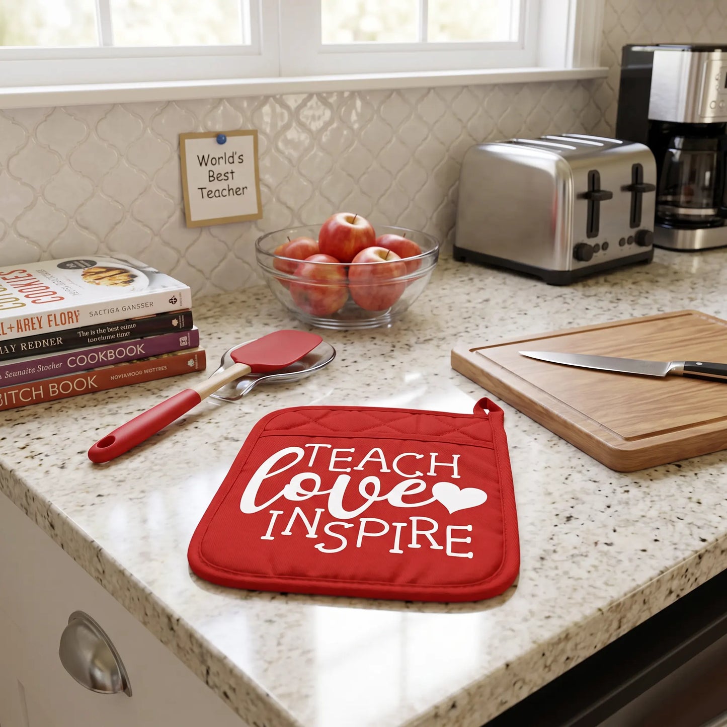 Teach Love Inspire Red Pocket Polyester Potholder