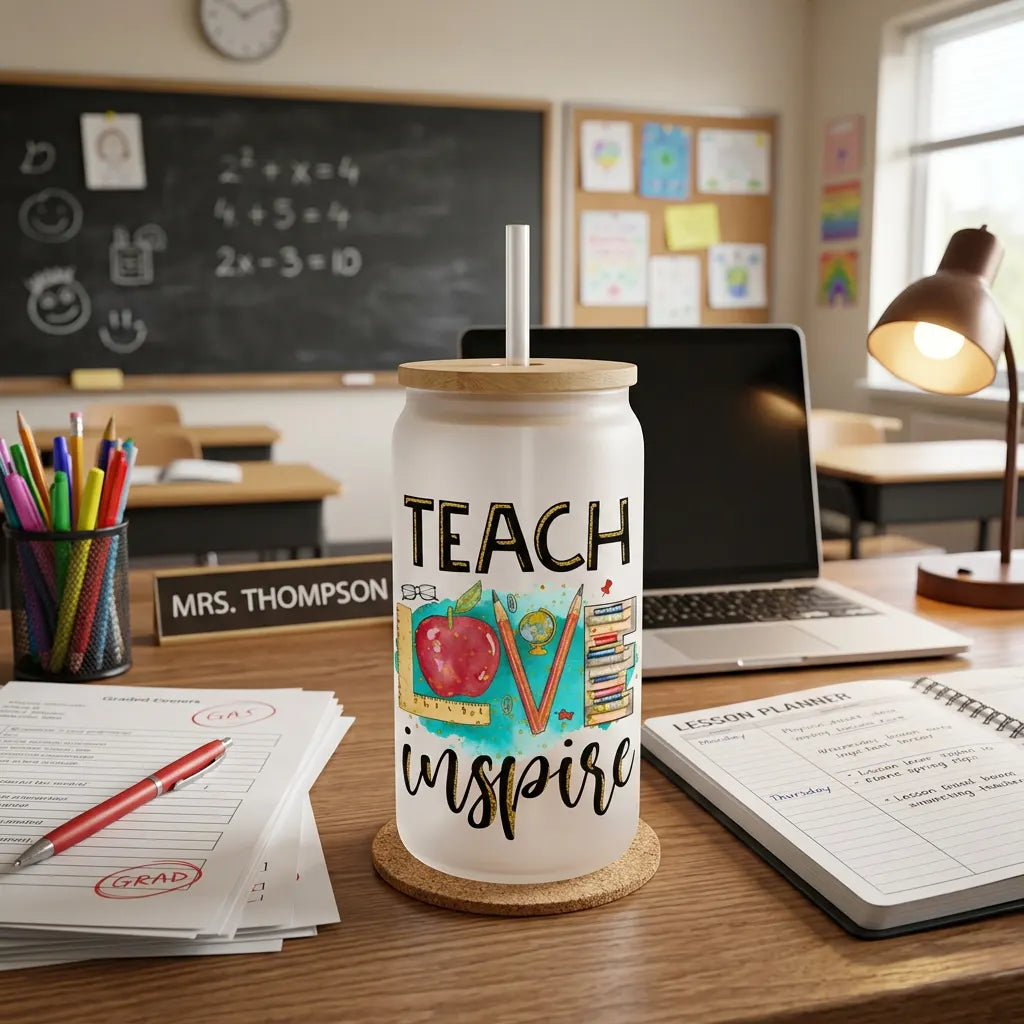 Teach Love Inspire 16oz Frosted Glass Can Set