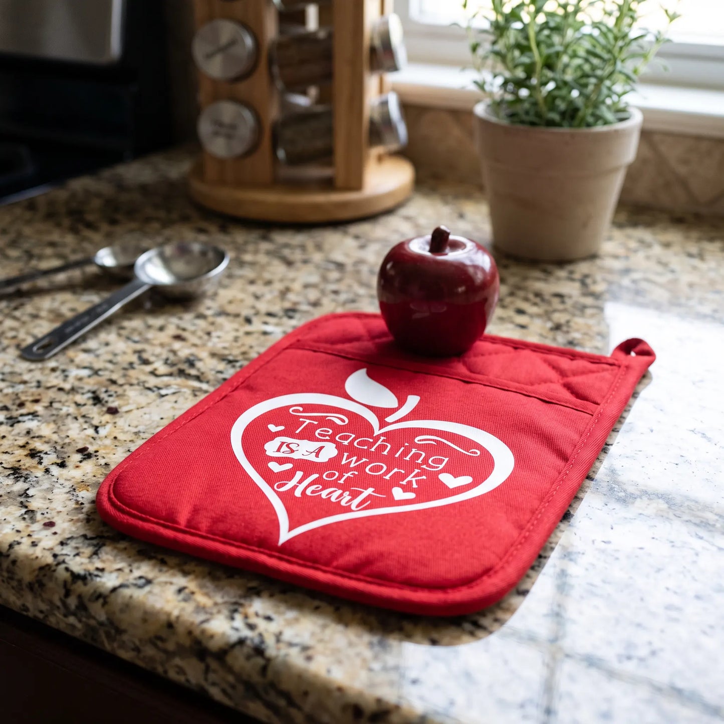 Teaching Is a Work of Heart Red Pocket Potholder