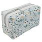 Light Teal Calico Floral Accented Quilted Pattern Mini Zipper Box Pouch