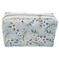 Light Teal Calico Floral Accented Quilted Pattern Mini Zipper Box Pouch