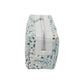 Light Teal Calico Floral Accented Quilted Pattern Mini Zipper Box Pouch