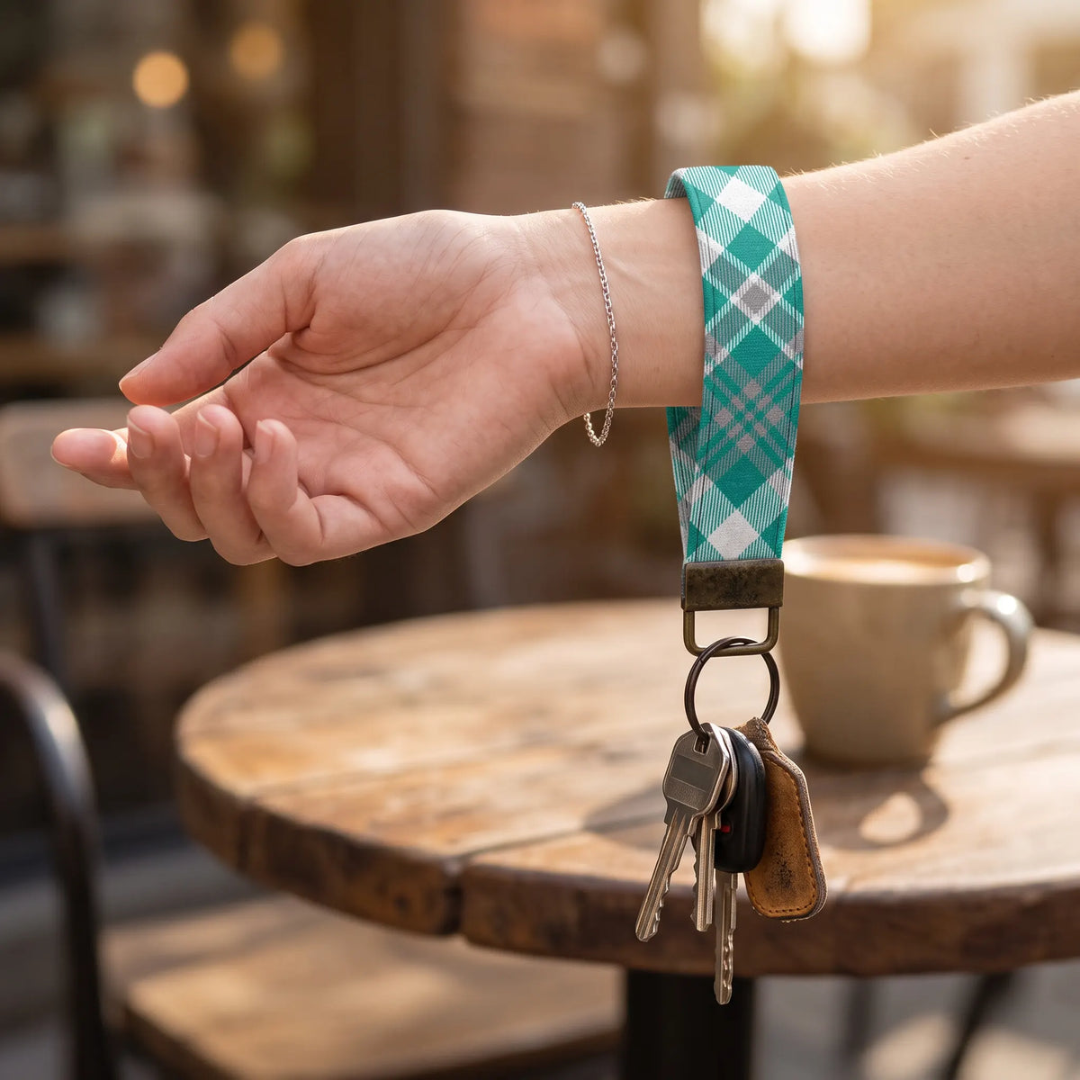 Teal Plaid Keychain Wristlet