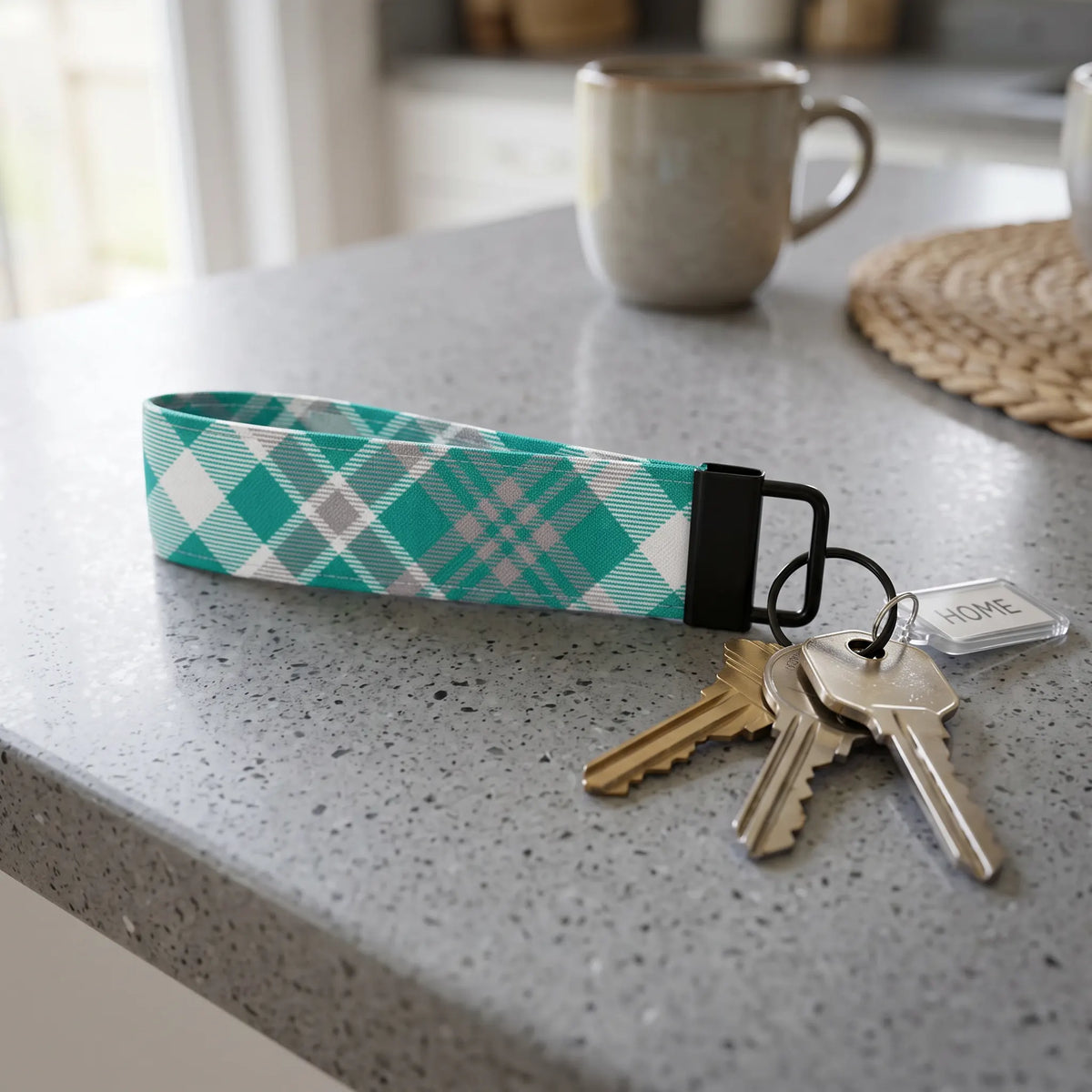 Teal Plaid Keychain Wristlet