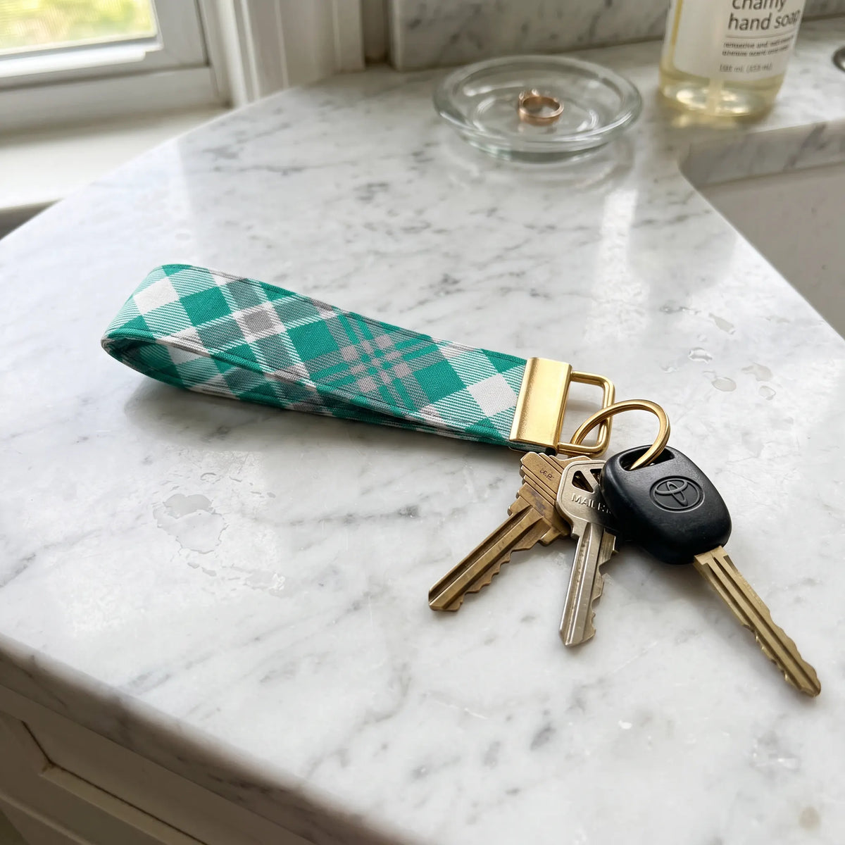 Teal Plaid Keychain Wristlet