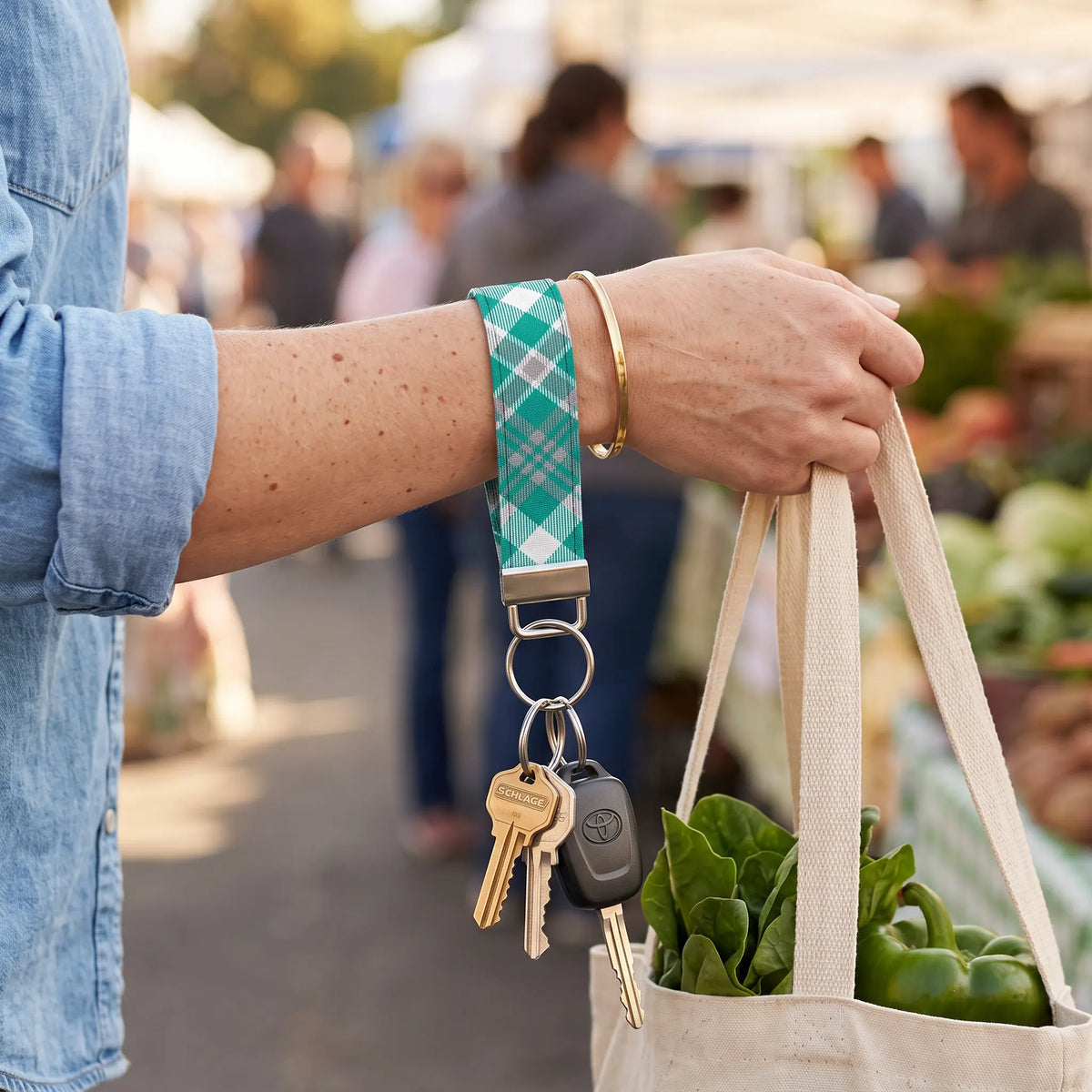 Teal Plaid Keychain Wristlet