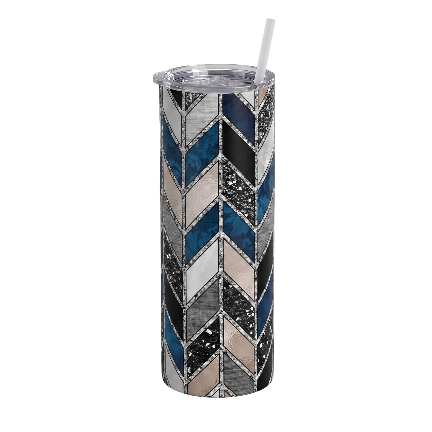 Ocean Teal & Metallic Silver Mosaic 20oz Skinny Tumbler