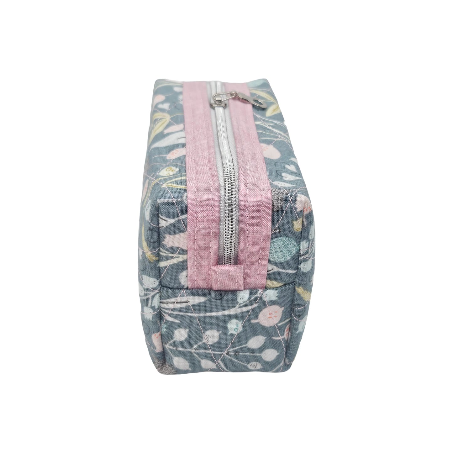 Teal Floral Pink Accented Quilted Pattern Mini Zipper Box Pouch