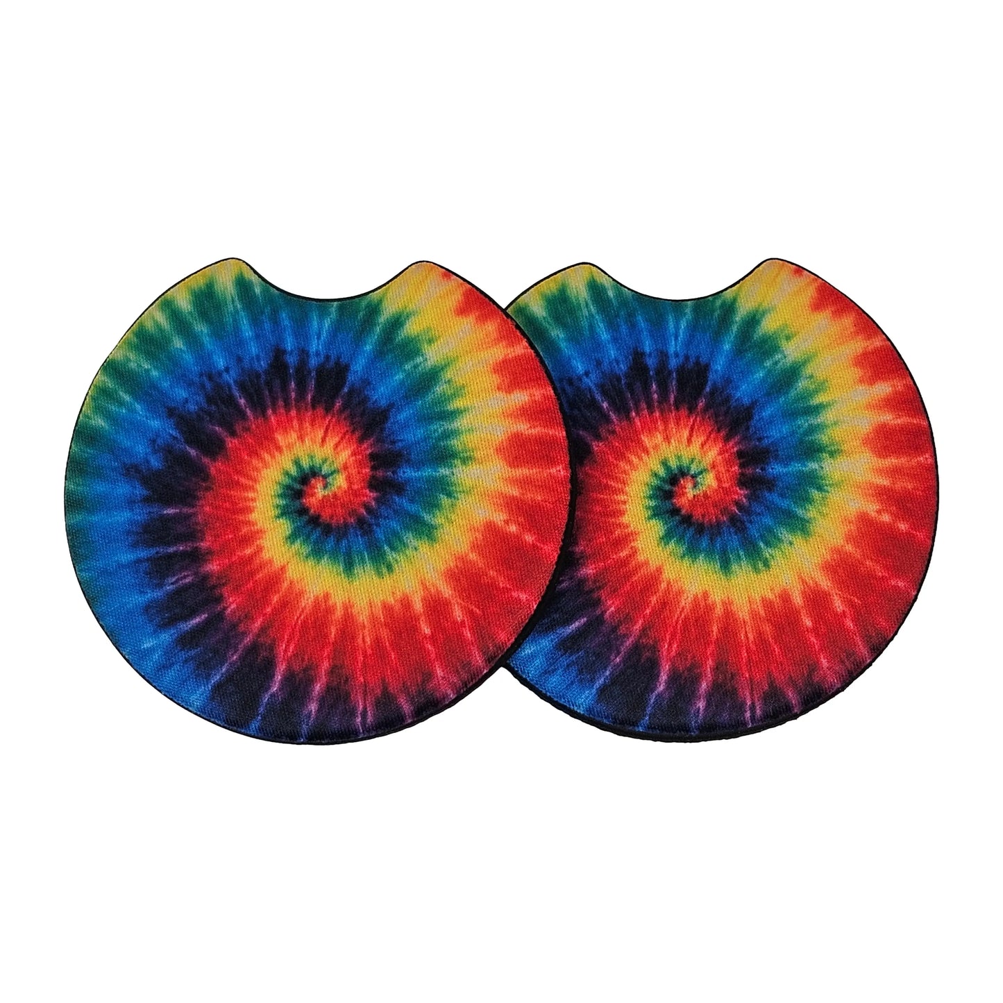 Retro Tie-Dye Spiral 2-Pack Neoprene Car Coaster Set