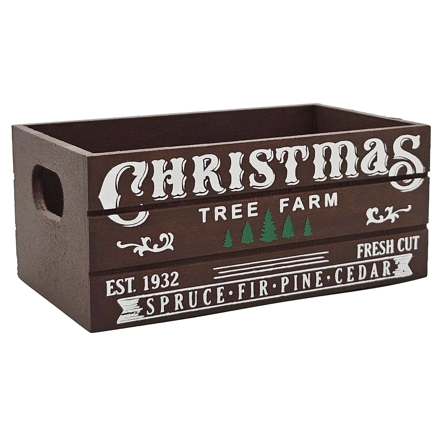 Christmas Tree Farm Brown Design Holiday Wood Mini Crate