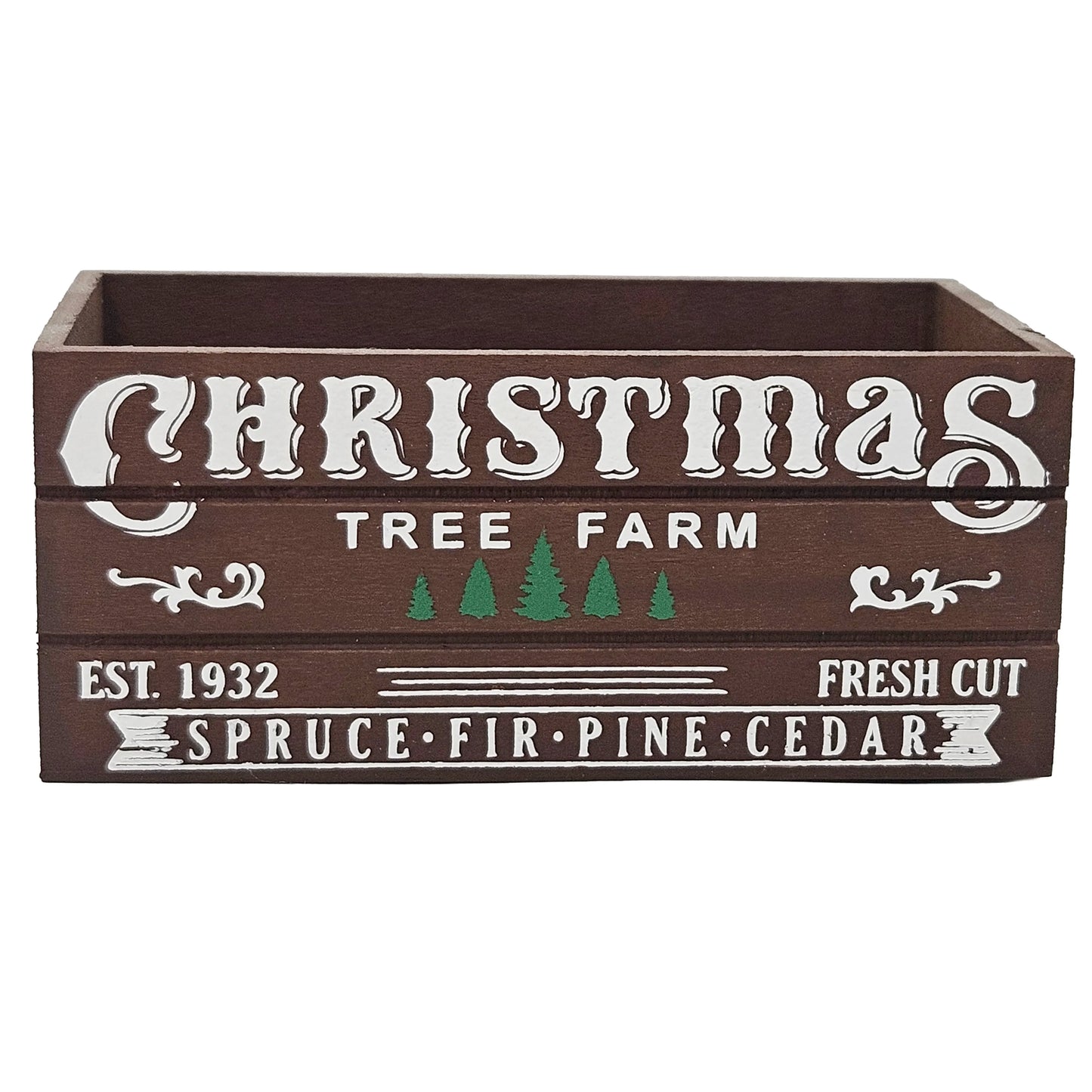 Christmas Tree Farm Brown Design Holiday Wood Mini Crate
