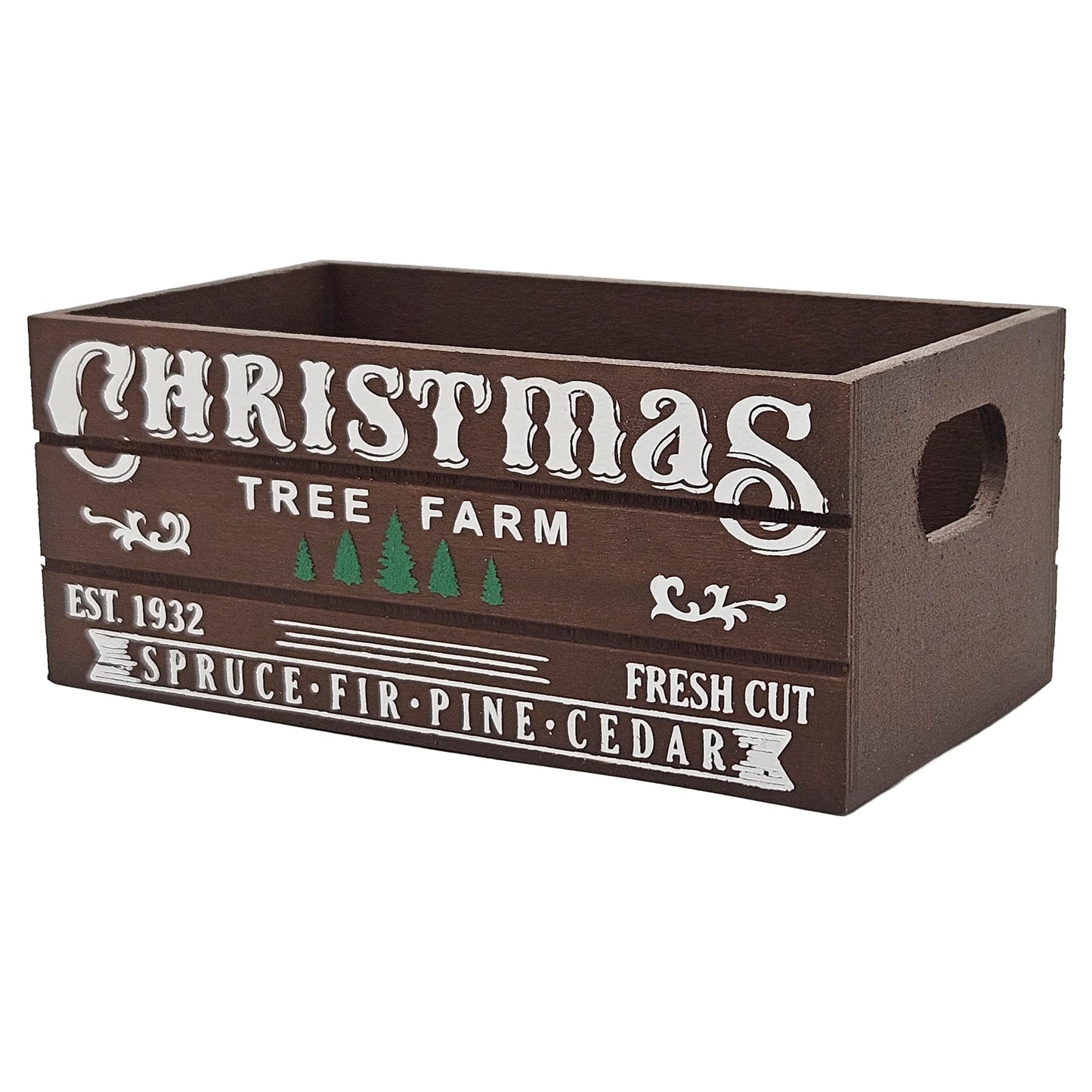 Christmas Tree Farm Brown Design Holiday Wood Mini Crate
