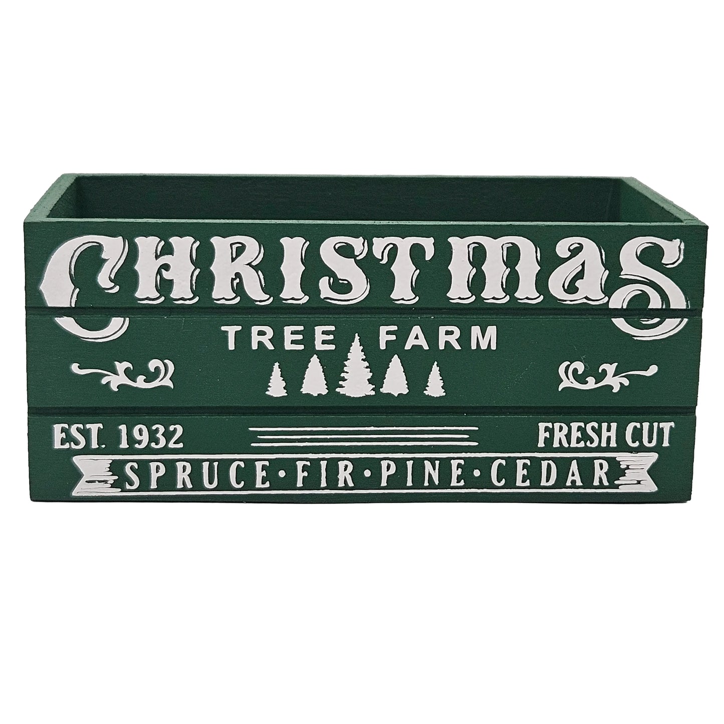 Christmas Tree Farm Green Design Holiday Wood Mini Crate