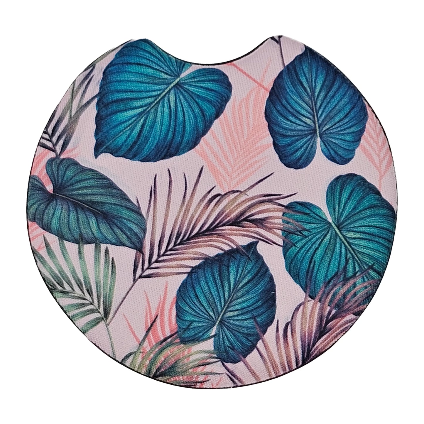 Tropical Teal Leaves 2 Pack Neoprene Car Coaster Set