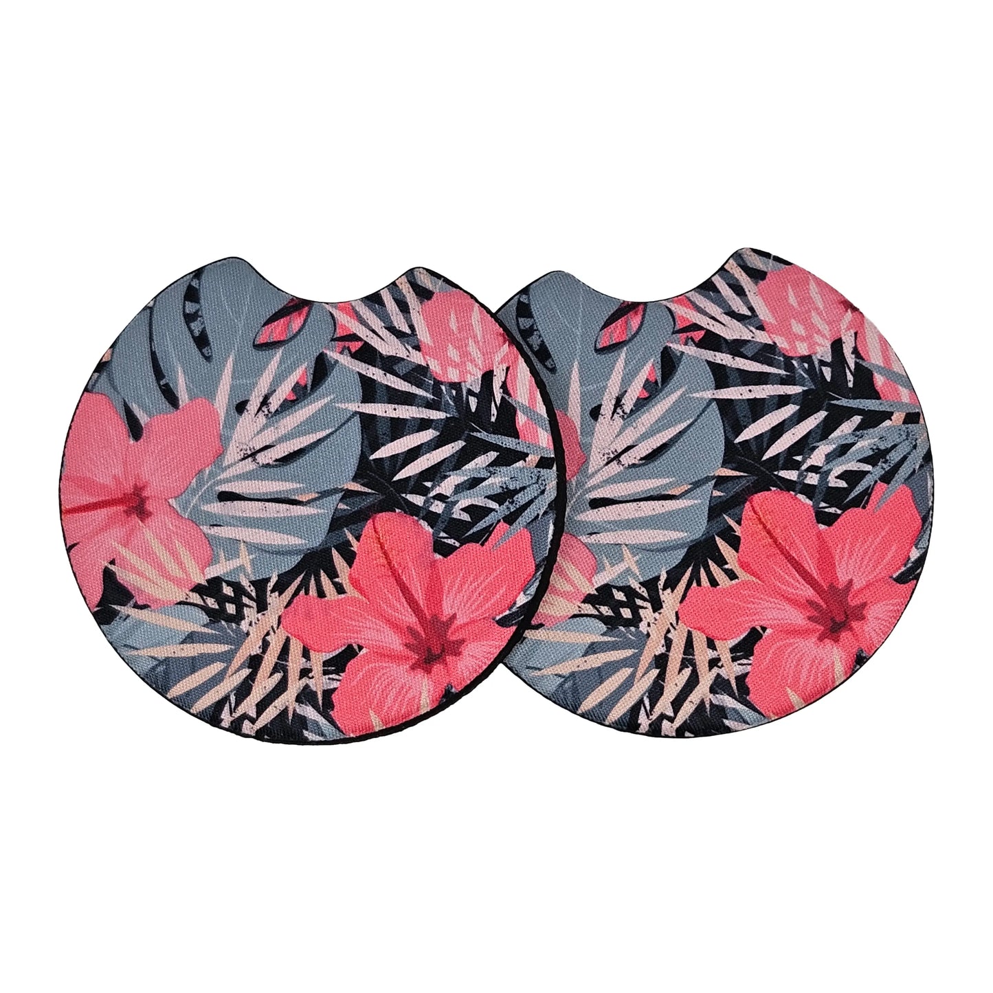 Tropical Monstera & Hibiscus 2-Pack Neoprene Car Coaster Set