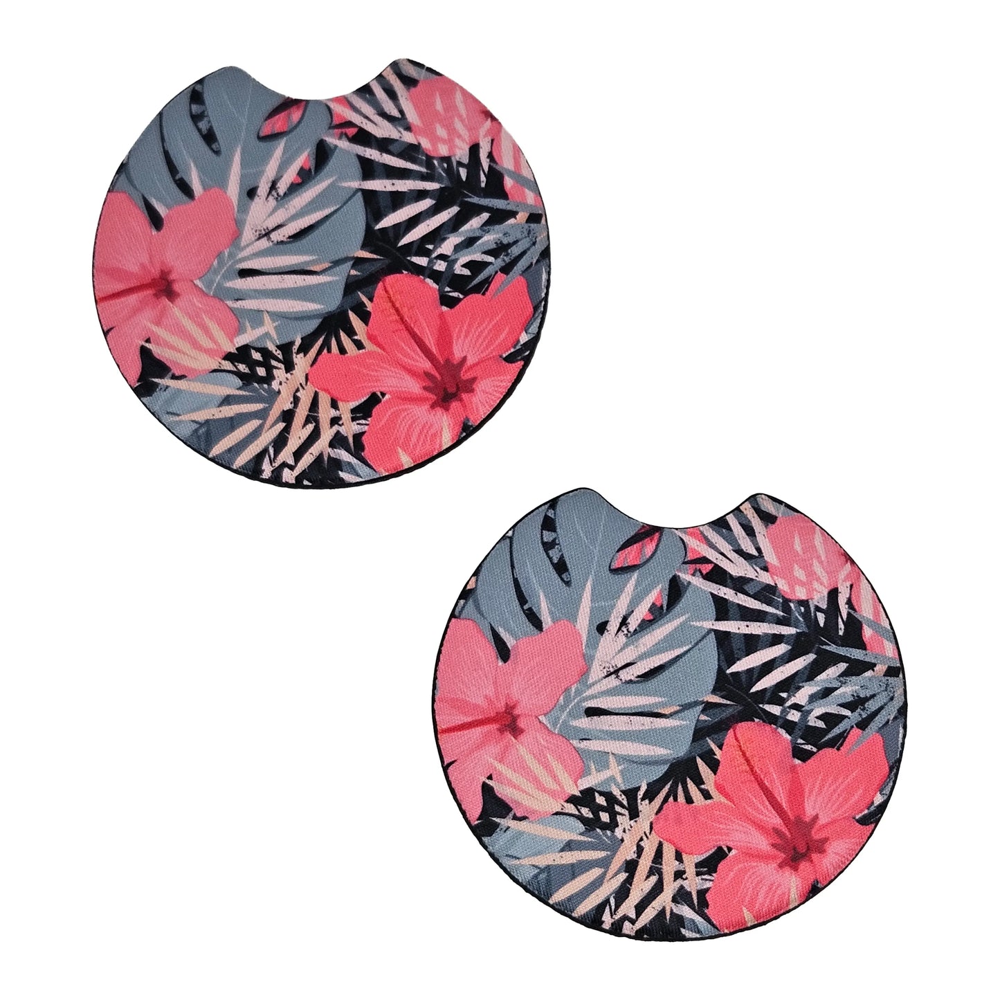 Tropical Monstera & Hibiscus 2-Pack Neoprene Car Coaster Set