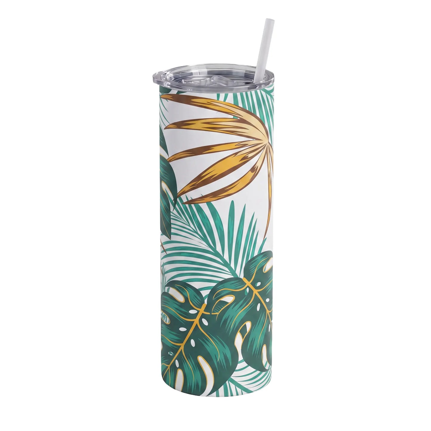 Tropical Monstera & Gold Palm Leaves 20oz Skinny Tumbler
