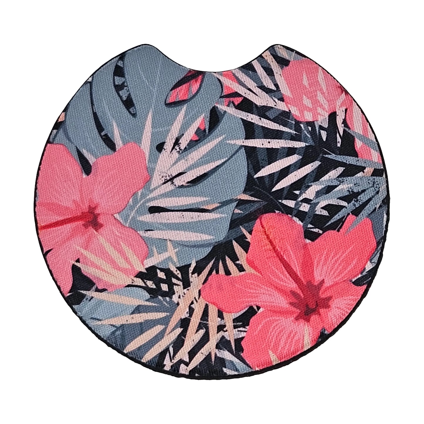 Tropical Monstera & Hibiscus 2-Pack Neoprene Car Coaster Set