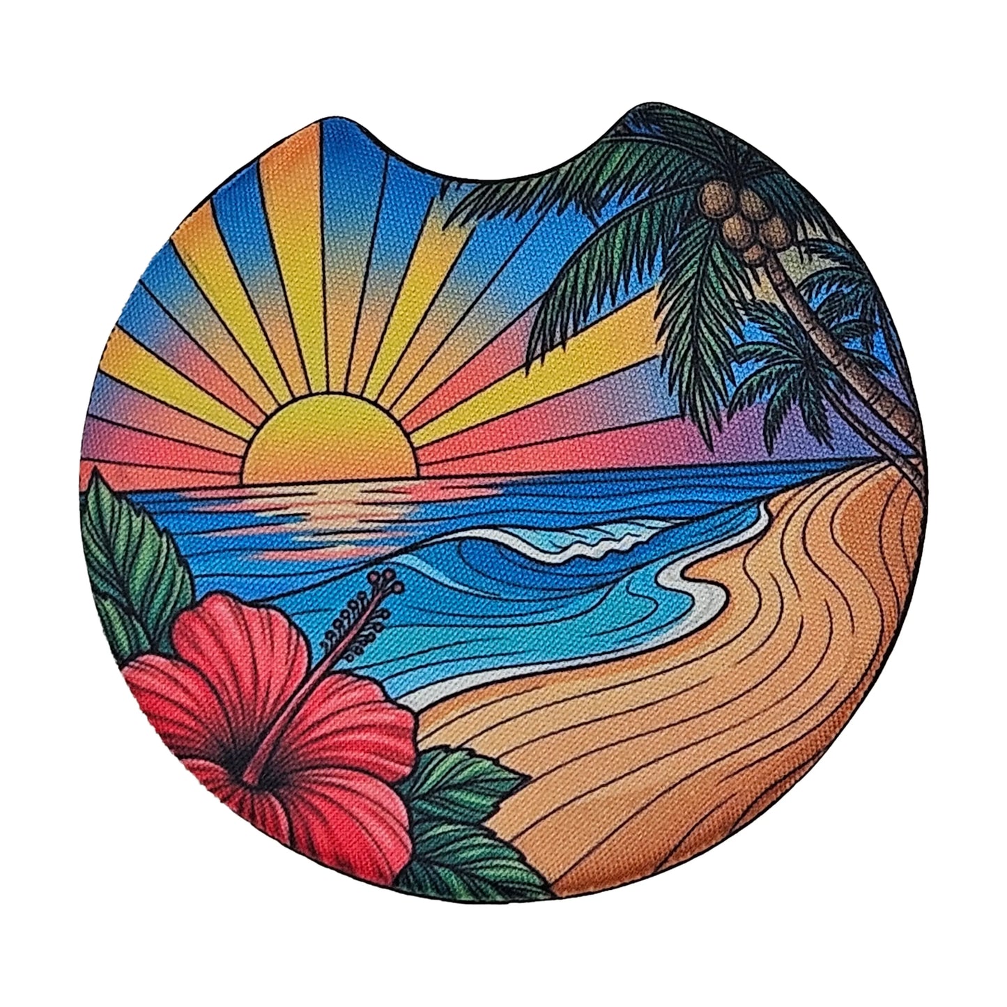 Tropical Sunset Beach 2 Pack Neoprene Car Coaster Set