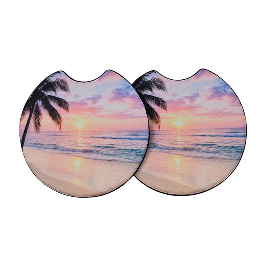 Tropical Sunset Beach 2-Pack Neoprene Car Coaster Set