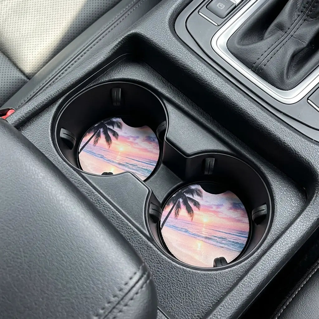 Tropical Sunset Beach 2-Pack Neoprene Car Coaster Set