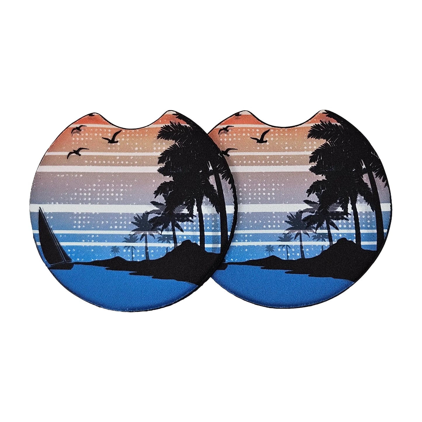 Tropical Sunset Sailing 2 Pack Neoprene Car Coaster Set