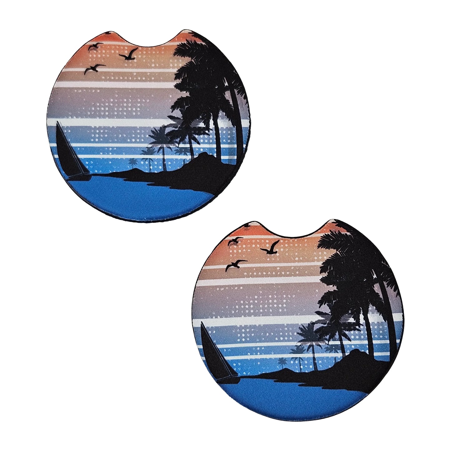 Tropical Sunset Sailing 2 Pack Neoprene Car Coaster Set