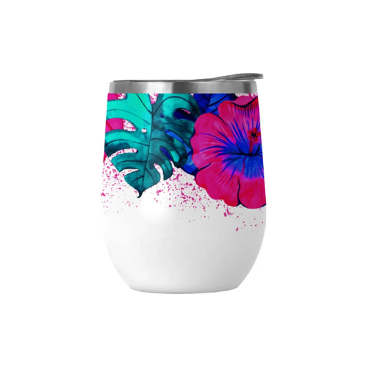 Tropical Hibiscus & Monstera Leaf 12oz Insulated Wine Tumbler