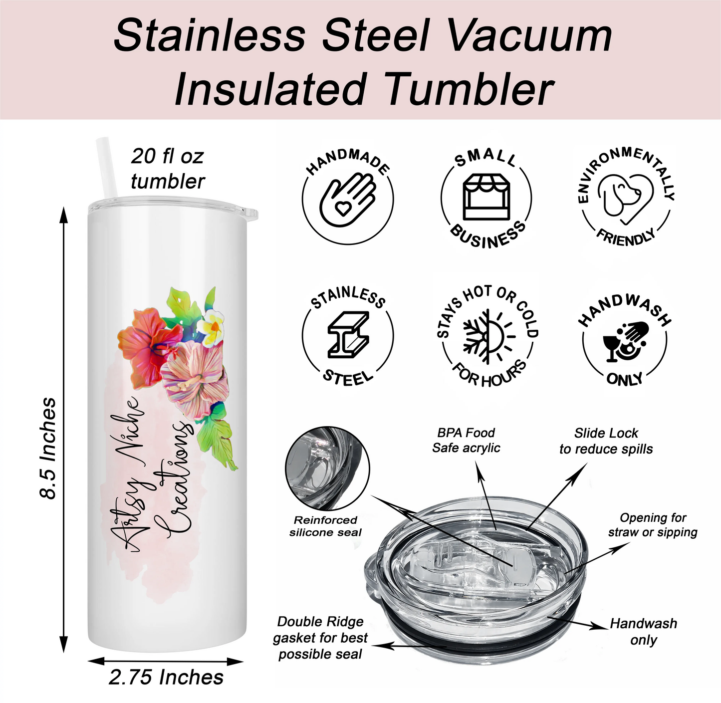 20 oz Skulls & Black Roses Apothecary Hocus Pocus Sublimation Tumbler - Imperfect