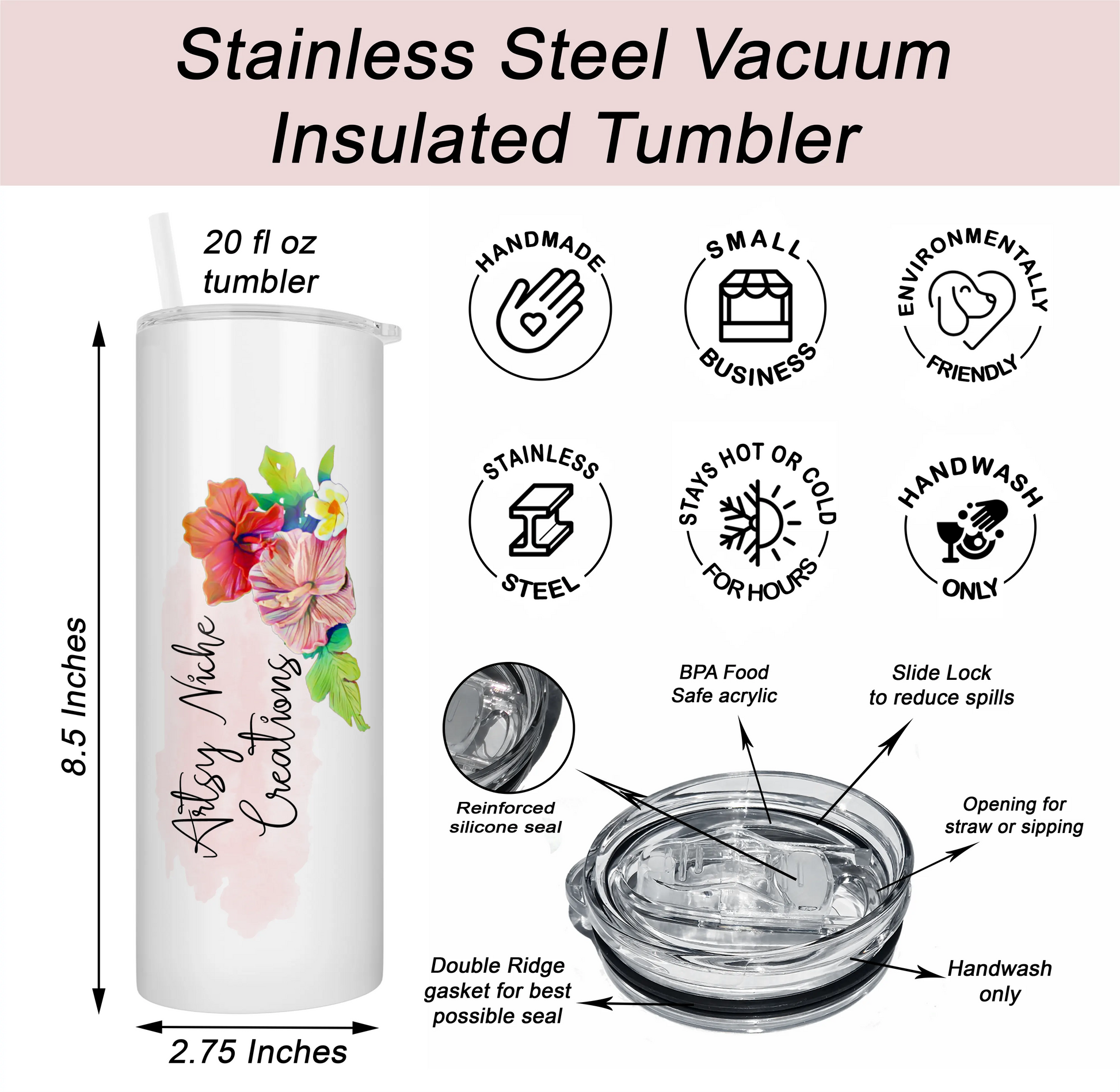 Built (Set of 2) 20-Ounce Double Wall Stainless Steel Tumblers, 20-Ounces,  Stainless Steel and Tropical Pink
