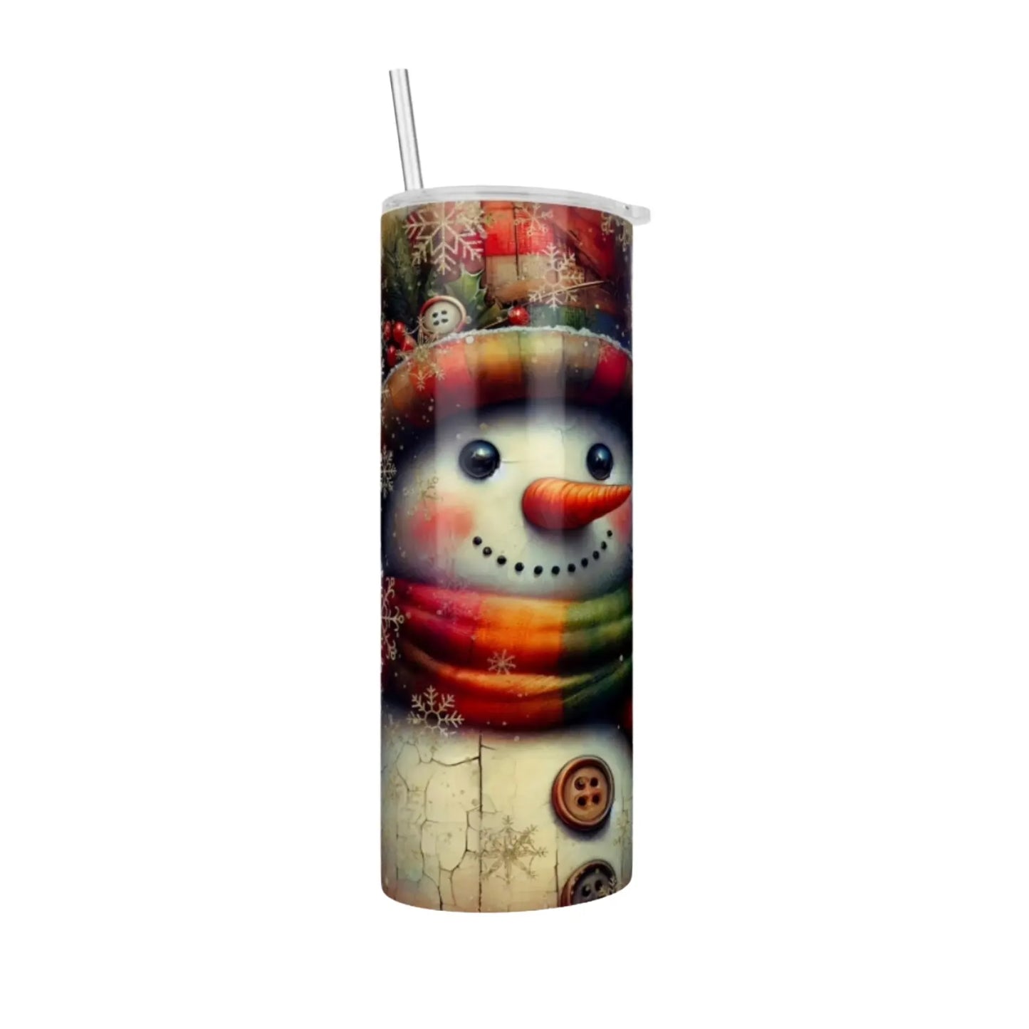 Vintage Rustic Snowman 20oz Skinny Tumbler