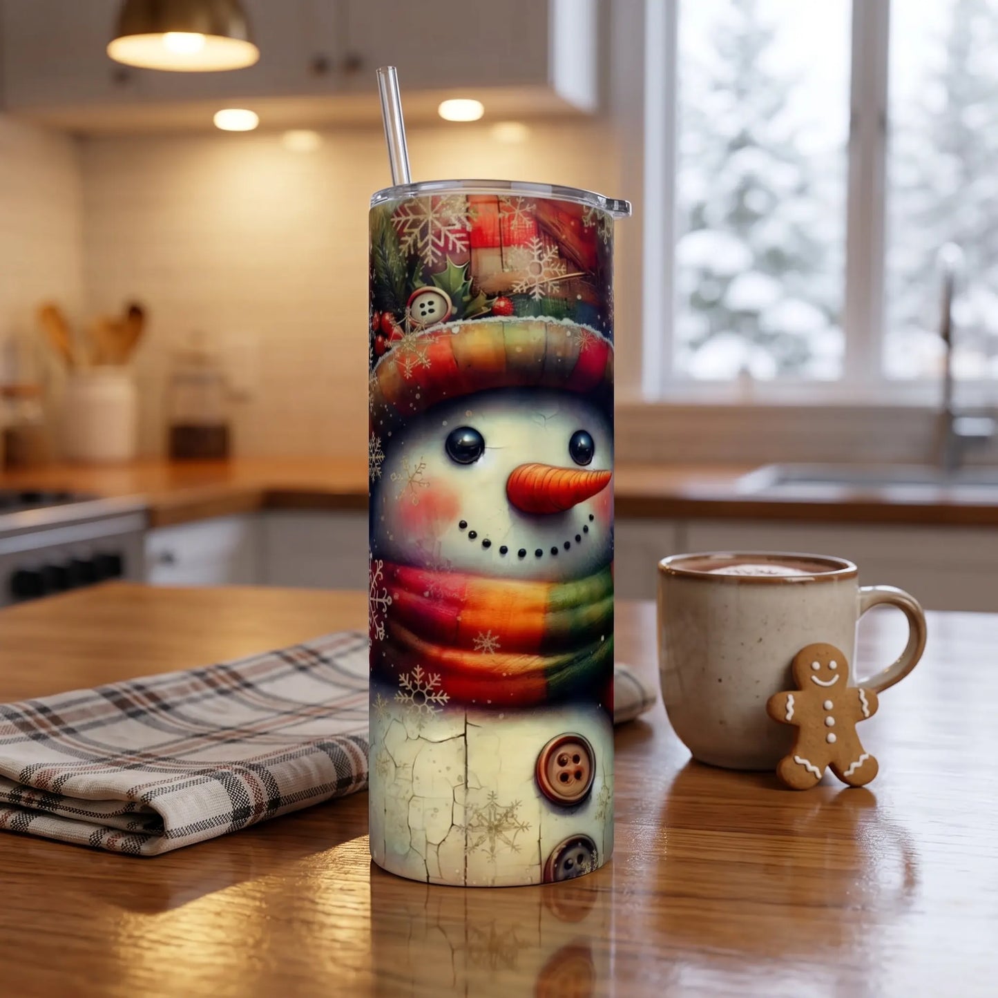 Vintage Rustic Snowman 20oz Skinny Tumbler